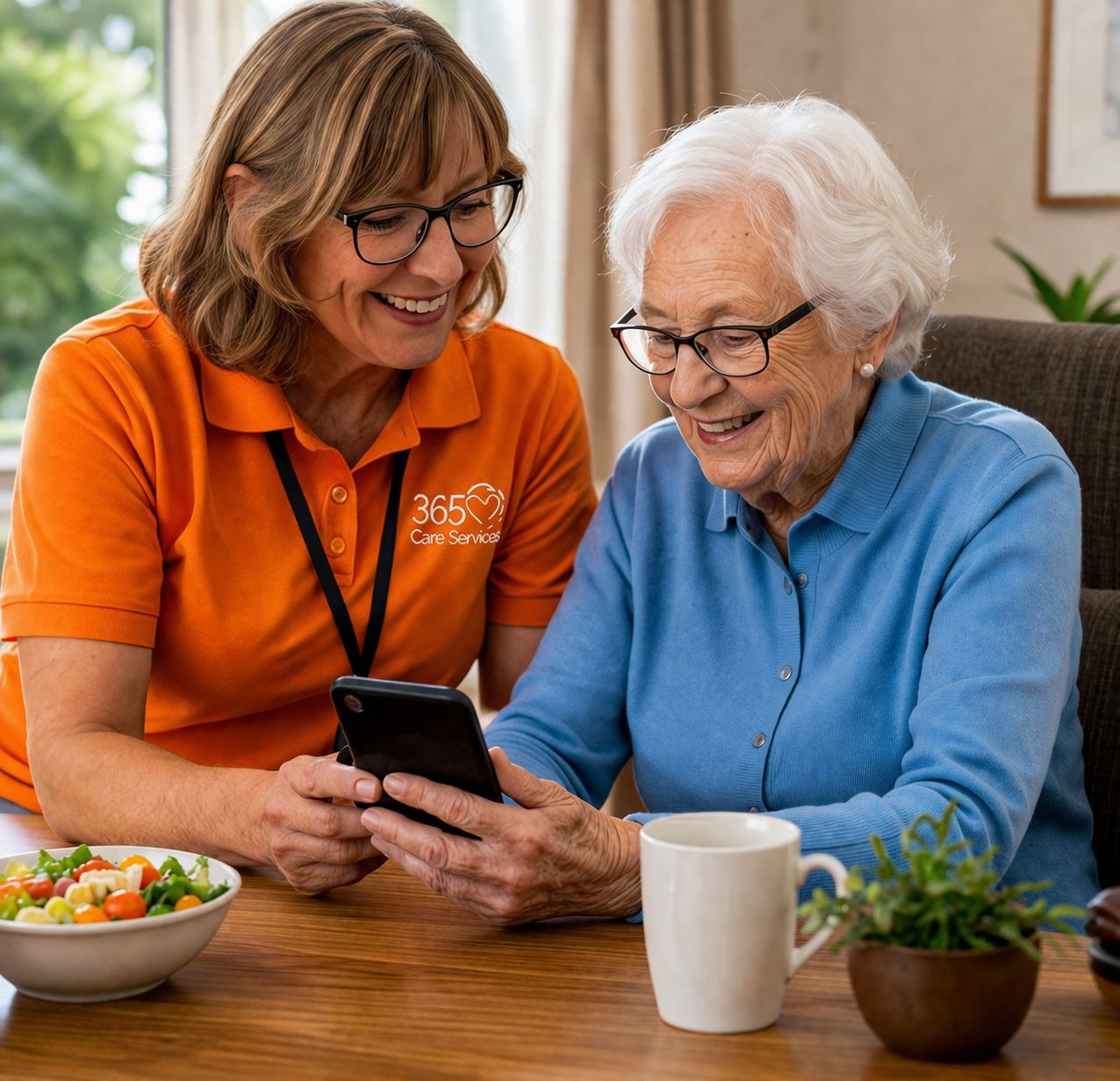 Professional carer assisting a client with personal care at home